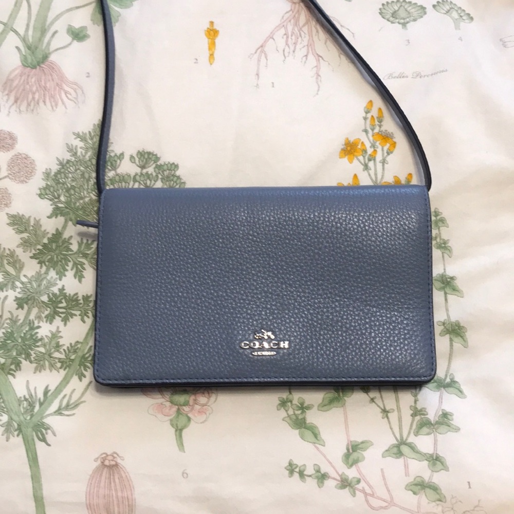 Dusty Blue Marbled Leather Coach Crossbody Purse